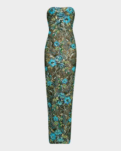 Bronx Banco Dahlia Strapless Floral Sequin Column Gown