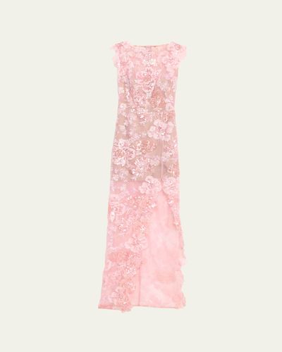 Bronx Banco Ellie Sleeveless Sequin Floral Column Gown