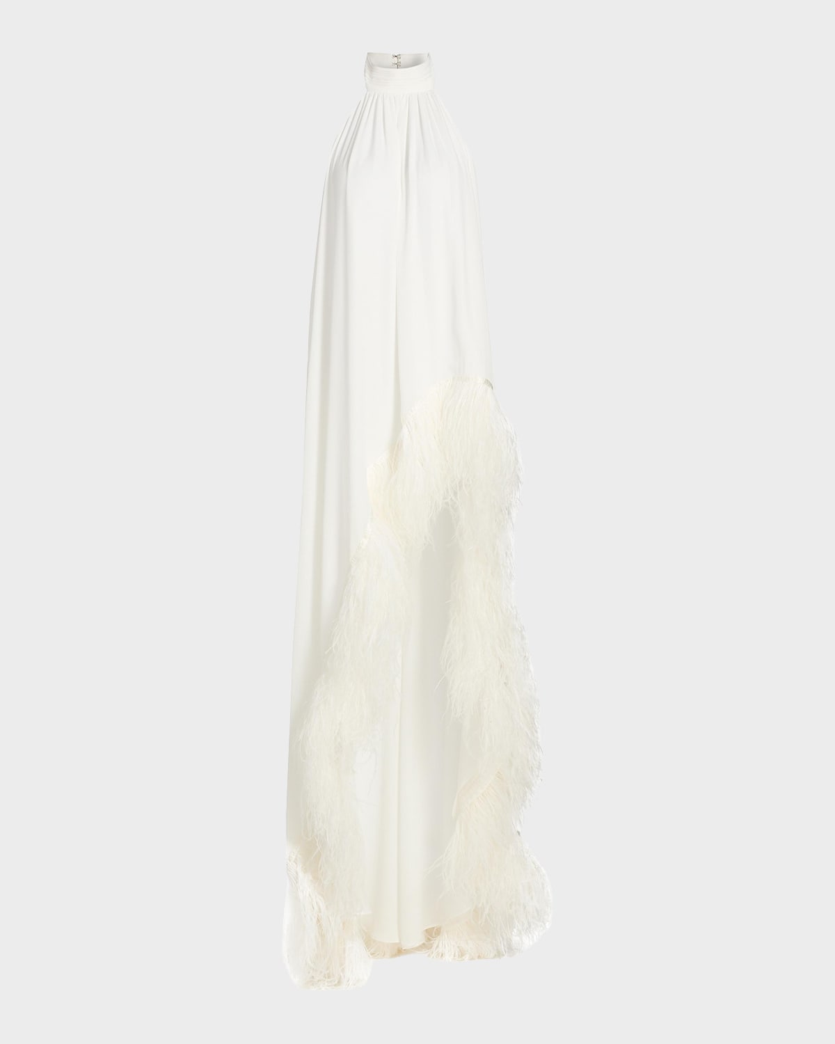 Bronx Banco Madeline Feather-Trim Halterneck Gown