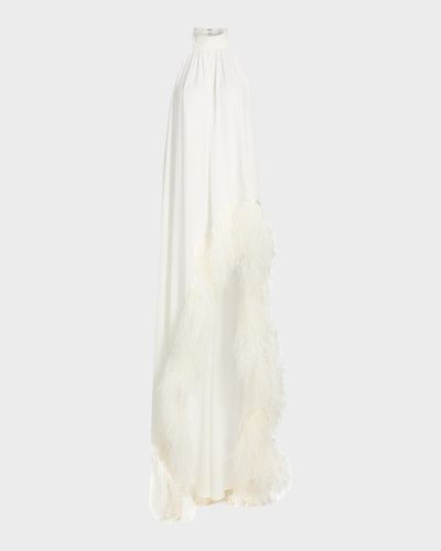 Bronx Banco Madeline Feather-Trim Halterneck Gown