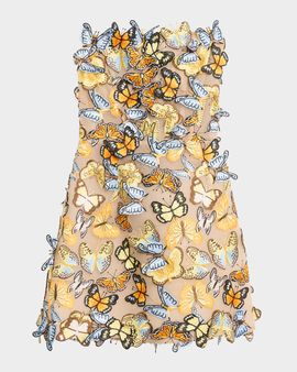Bronx Banco Maraya Strapless Butterfly-Embroidered Mini Dress