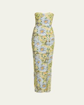 Bronx Banco Veronica Strapless Floral Sequin Column Gown