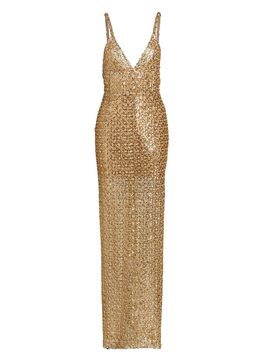 Bronx Banco Women's Allegra Embellished Metallic Sleeveless Gown