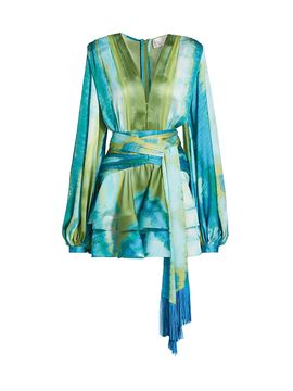 Bronx Banco Women's Bedouin Coastal Abstract Silk-Blend Tie-Waist Minidress