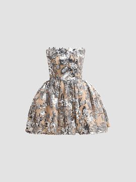 Bronx Banco Women's Chloe Sequined Floral Strapless Mini Dress