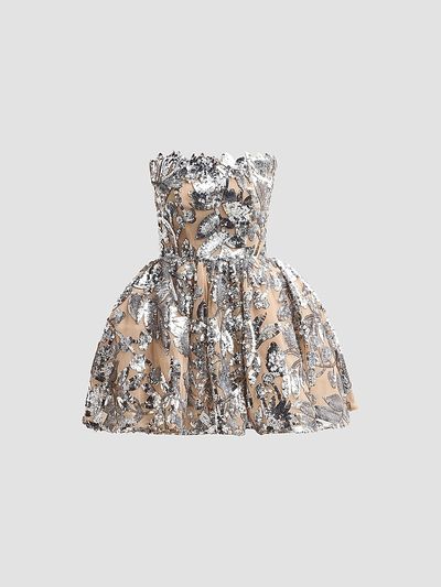 Bronx Banco Women's Chloe Sequined Floral Strapless Mini Dress