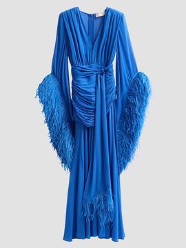 Bronx Banco Women's Geisha Feather Cuff Draped Maxi Dress