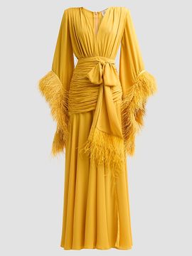 Bronx Banco Women's Geisha Ruched Feather-Trimmed Maxi Dress
