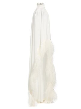 Bronx Banco Women's Madeline Feather-Trim Halterneck Gown