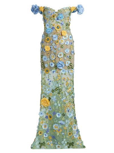 Bronx Banco Women's Portofino Floral Applique Off-the-Shoulder Gown
