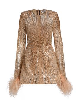 Bronx Banco Women's Tokyo Feather-Cuff Sequined Minidress