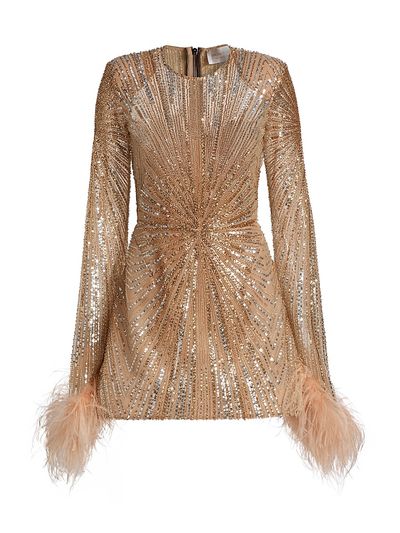 Bronx Banco Women's Tokyo Feather-Cuff Sequined Minidress