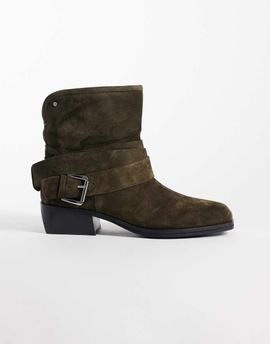 Bronx Bronx Brod-ey buckle detail ankle boots in khaki-green oily suede