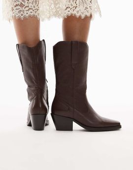Bronx Bronx Cassi-dy refined leather cowboy boots in coffee bean-Brown