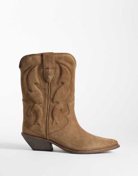 Bronx Bronx Chel-sey western ankle boots in dark natural stone washed suede-Neutral