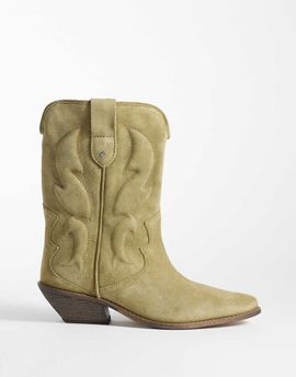 Bronx Bronx Chel-sey western ankle boots in olive stone washed suede-Green