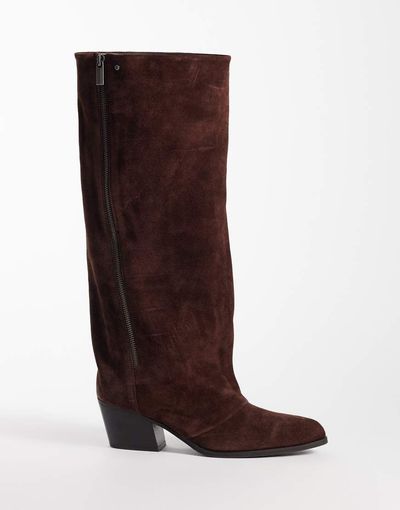 Bronx Bronx Lizz-y zip-up western boots in suede coffee bean-Brown