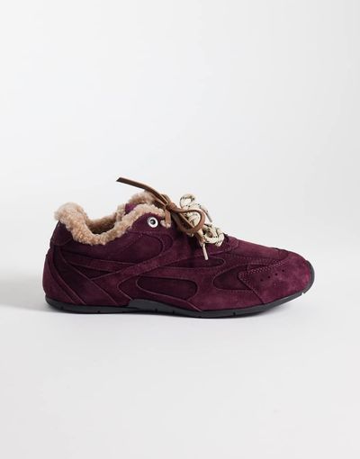 Bronx Bronx Myr-aa lace up sneakers with shearling in deep bordeaux-Red