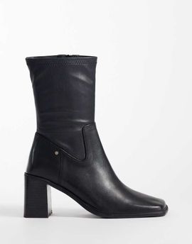 Bronx Bronx New-Corfu square toe block heel high ankle boots in black leather