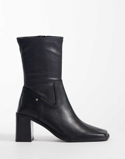 Bronx Bronx New-Corfu square toe block heel high ankle boots in black leather