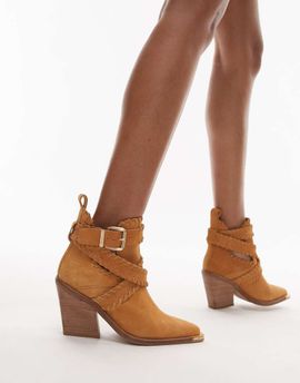 Bronx Bronx New-kole buckle western ankle boots in toffee suede-Brown