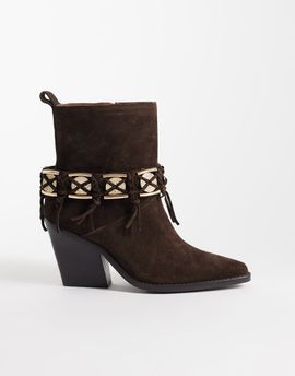 Bronx Bronx New-kole fringe western ankle boots in coffee bean suede-Brown