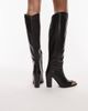 Bronx Bronx toe cap detail knee boots in leather black - 4