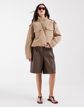 BRONZE SNAKE Bronze Snake Alegra funnel neck jacket in taupe-Navy
