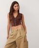 BRONZE SNAKE BRONZE SNAKE Alyce cap sleeve ruched top in chocolate brown - 1