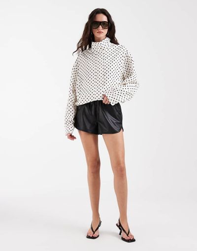 BRONZE SNAKE Bronze Snake Arlo high neck windbreaker in white polka dot-Neutral