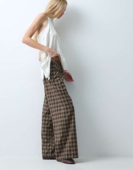 BRONZE SNAKE Bronze Snake baggy pants with turnover waistband in brown check-MULTI