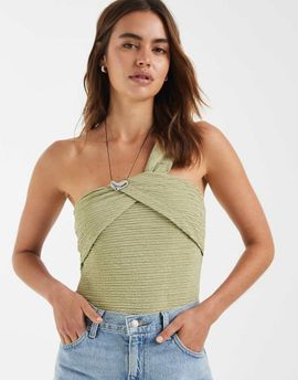 BRONZE SNAKE Bronze Snake Chantal one shoulder bodysuit in matcha green