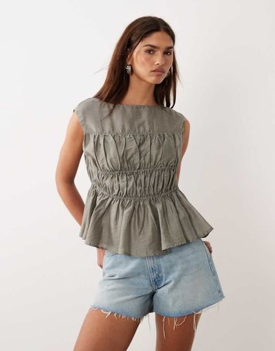 BRONZE SNAKE BRONZE SNAKE Cierra shirred top in pebble-Brown