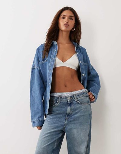 BRONZE SNAKE BRONZE SNAKE dropped shoulders long sleeve denim shirt in blue