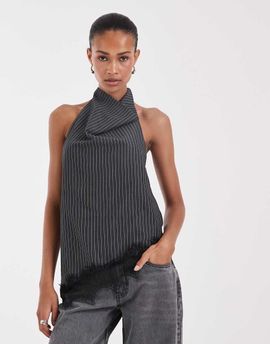 BRONZE SNAKE BRONZE SNAKE halterneck top with lace in black pinstripes