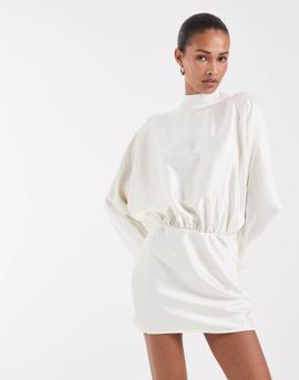 BRONZE SNAKE Bronze Snake high neck drop waist mini dress in ivory-White