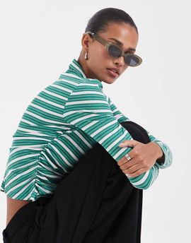 BRONZE SNAKE Bronze Snake high neck long sleeve top in green stripe