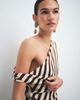 BRONZE SNAKE BRONZE SNAKE Inessa striped off the shoulder asymmetric top and maxi skirt set in tiramisu brown - 2