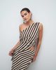 BRONZE SNAKE BRONZE SNAKE Inessa striped off the shoulder asymmetric top and maxi skirt set in tiramisu brown - 4