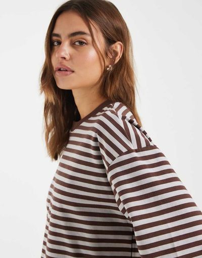 BRONZE SNAKE Bronze snake Lesley stripe crew tee in chocolate-Brown