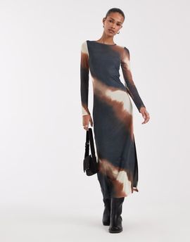 BRONZE SNAKE Bronze Snake long sleeve maxi dress in ombre mesh-Multi