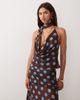 BRONZE SNAKE BRONZE SNAKE Lottie cowl neck scarf detail top and skirt set in chocolate blue polka dot-Brown - 3