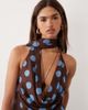BRONZE SNAKE BRONZE SNAKE Lottie cowl neck scarf detail top and skirt set in chocolate blue polka dot-Brown - 4