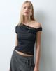 BRONZE SNAKE Bronze Snake off shoulder cupro top with lace edging in black - 1