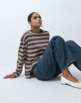 BRONZE SNAKE Bronze Snake oversized boxy t-shirt in chocolate double stripe-Brown