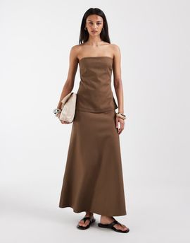 BRONZE SNAKE Bronze Snake Riley off shoulder maxi dress in dark chocolate-Brown