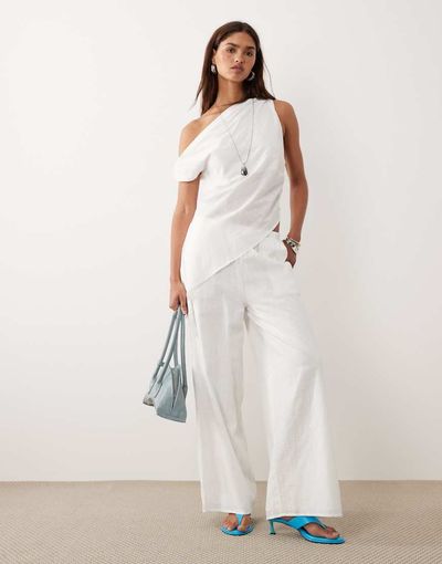 BRONZE SNAKE BRONZE SNAKE Tasi off the shoulder asymmetric top and pants set in white