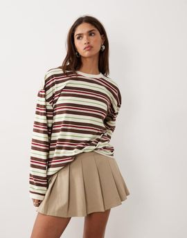 BRONZE SNAKE BRONZE SNAKE Tim striped long sleeve top in chocolate-Brown