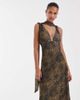 BRONZE SNAKE Bronze Snake V-neck midi dress with scarf in brown animal print-Green - 2