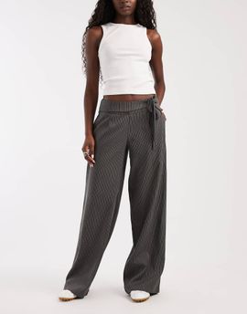 BRONZE SNAKE BRONZE SNAKE wide leg pants with tie waistband in dark gray